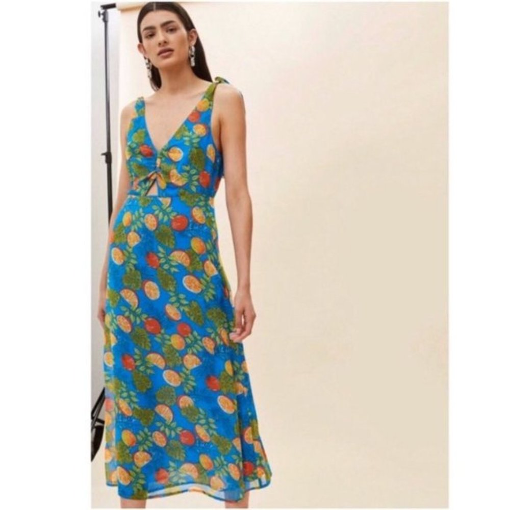 TOP SHOP Citrus Printed Blue Dress-Size 2